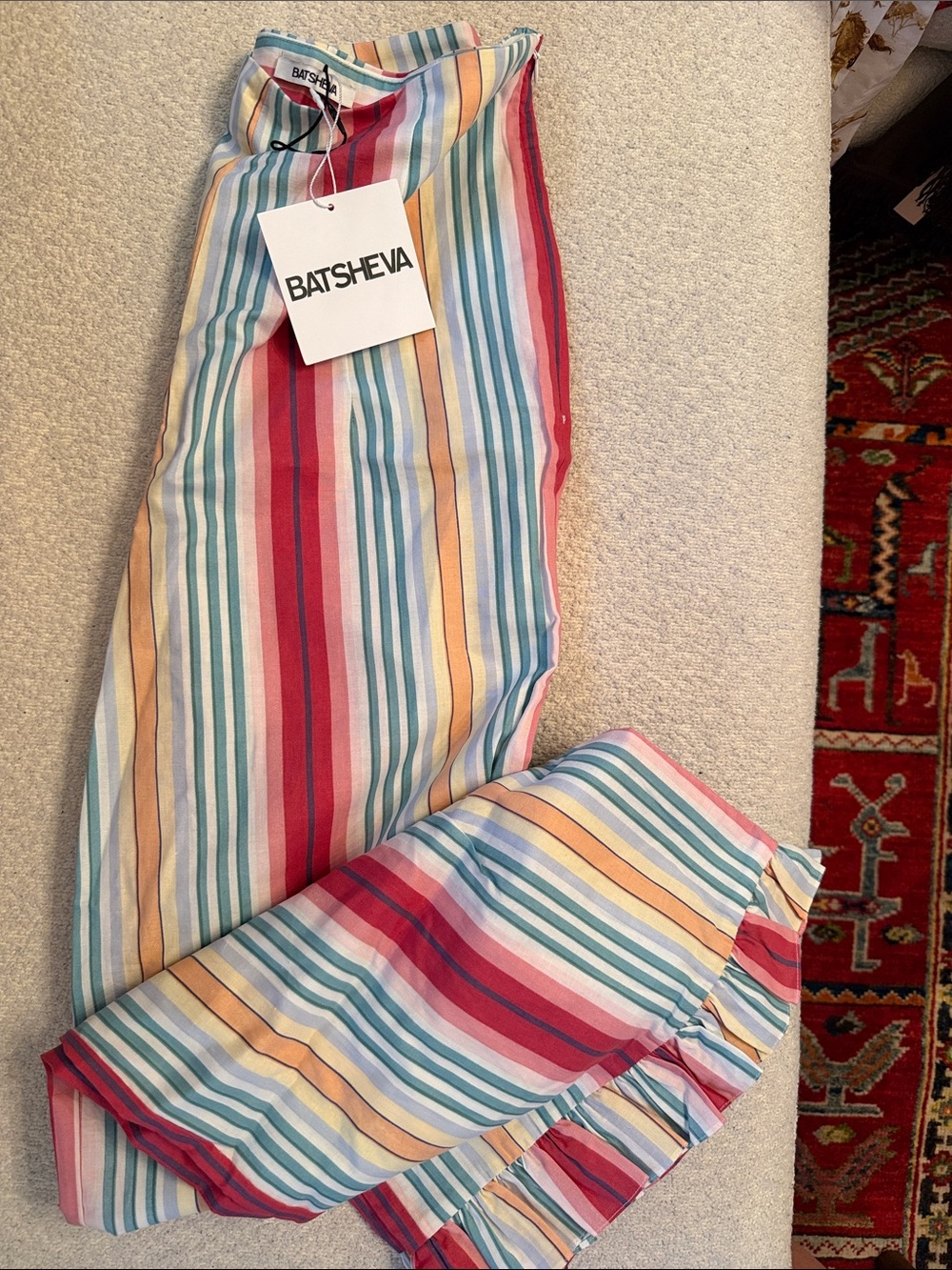Batsheva Women’s Multi-Color Stripe Ruffle Hem Pants